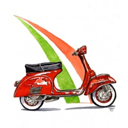 Vespa rouge avec drapeau